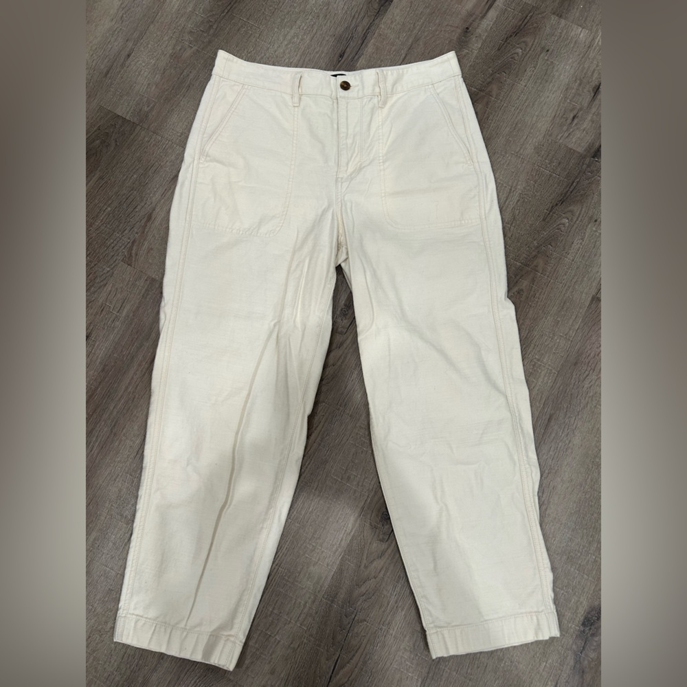 J Crew Off White Straight Leg Textured Pant Size 12